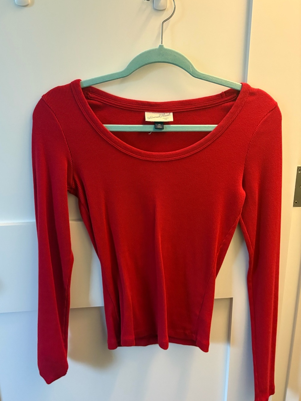 Target Women’s Red Ribbed Long Sleeve Scoop Neck Top